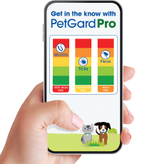 Hand with phone showing PetGard Pro screen mobile